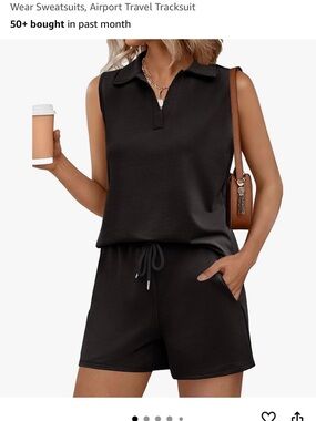 Relaxed Collared Drawstring Track Shorts Set - Black